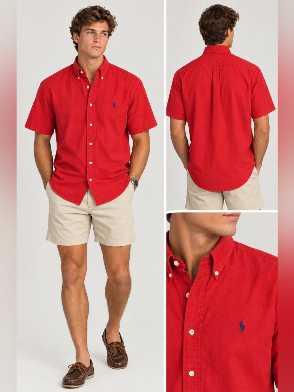 Ralph Lauren Polo Red Short-Sleeve Button-Down Shirt Large Classic Fit Pony